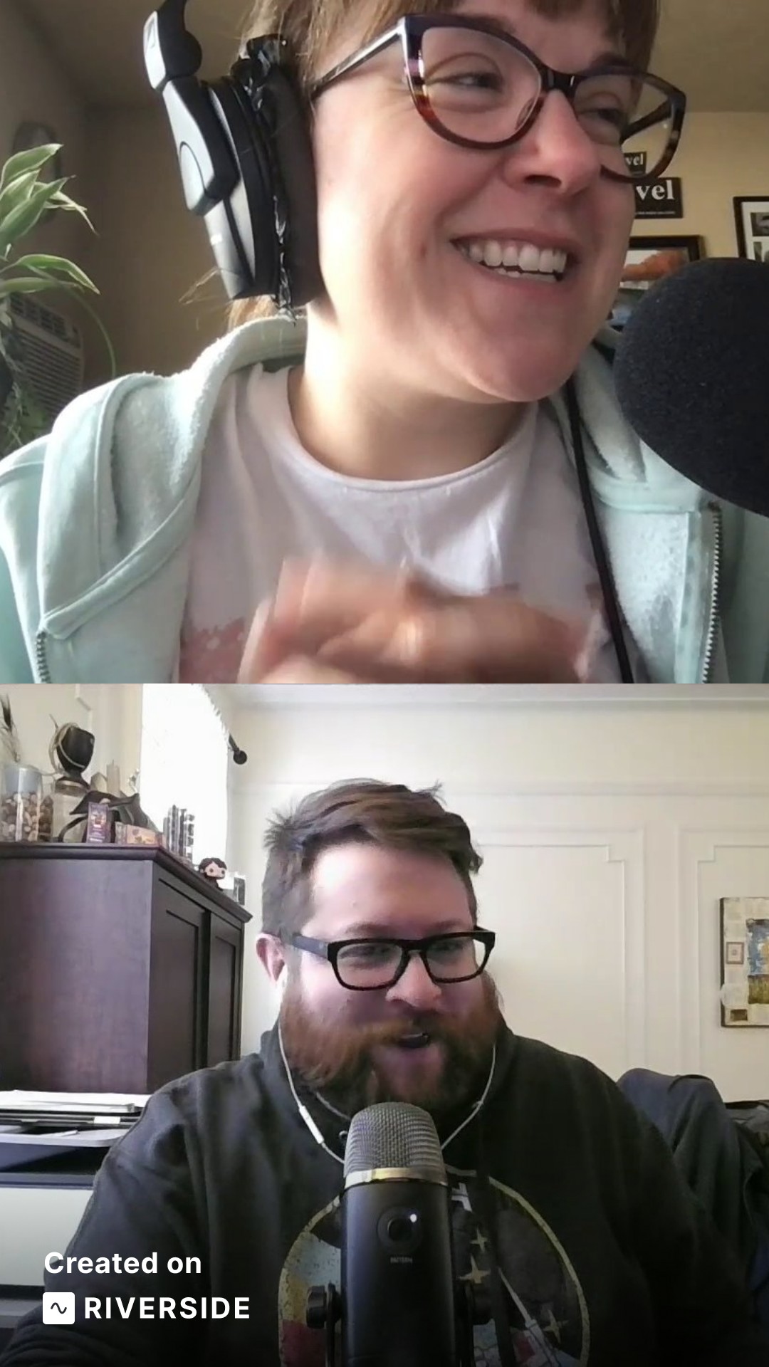 split screen of Tasha and Trey recording this episode